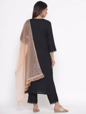 Black embroidered cotton palazzo-kurta 5