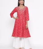 Red printed cotton palazzo-kurta