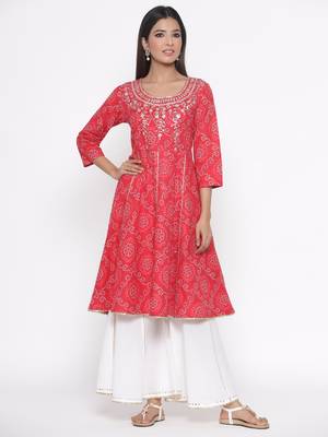 Red printed cotton palazzo-kurta 2