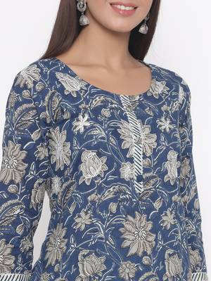 Blue printed cotton palazzo-kurta 2