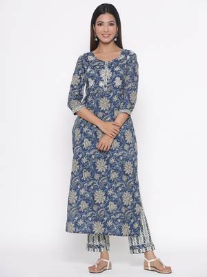 Blue printed cotton palazzo-kurta 3
