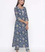 Blue printed cotton palazzo-kurta