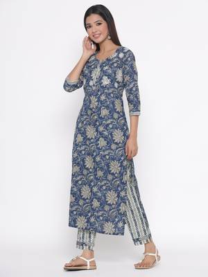 Blue printed cotton palazzo-kurta 4