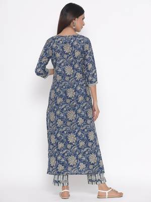 Blue printed cotton palazzo-kurta 5