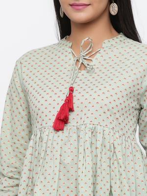 Green printed cotton long-kurtis 2