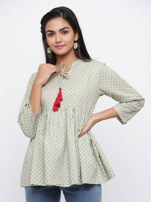 Green printed cotton long-kurtis 4