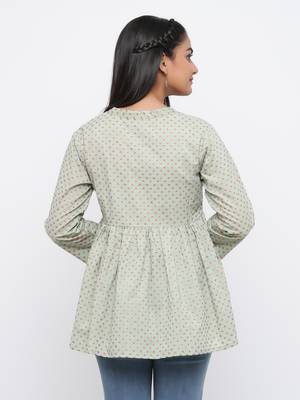 Green printed cotton long-kurtis 5