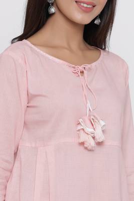 Pink printed cotton long-kurtis 2