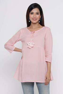 Pink printed cotton long-kurtis 3