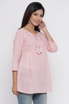 Pink printed cotton long-kurtis 4