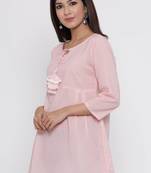 Pink printed cotton long-kurtis