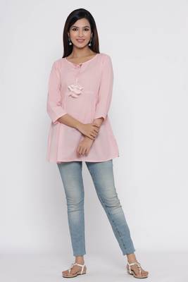Pink printed cotton long-kurtis 5