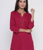 Pink printed rayon long-kurtis