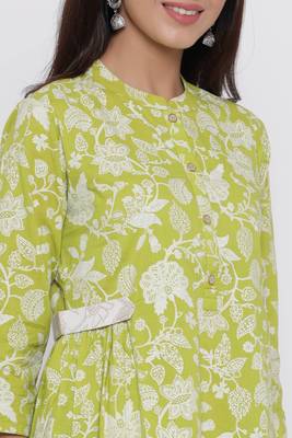 Green printed cotton long-kurtis 2
