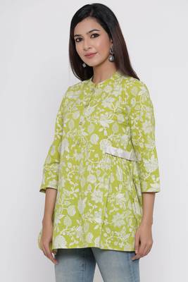 Green printed cotton long-kurtis 3