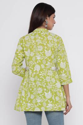 Green printed cotton long-kurtis 5