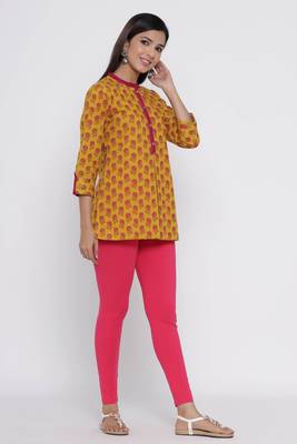Mustard printed cotton long-kurtis 3