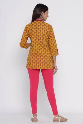 Mustard printed cotton long-kurtis 5
