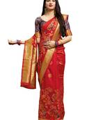 Light red woven banarasi silk saree with blouse