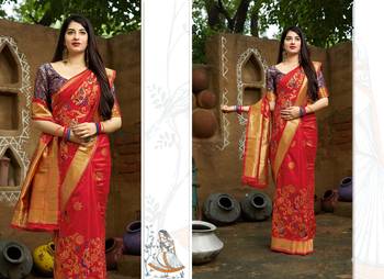 Light red woven banarasi silk saree with blouse 3