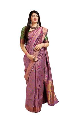 Lavender woven banarasi silk saree with blouse 1