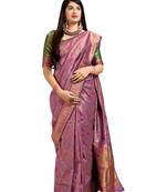 Lavender woven banarasi silk saree with blouse