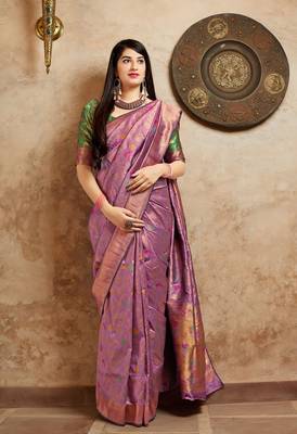 Lavender woven banarasi silk saree with blouse 2