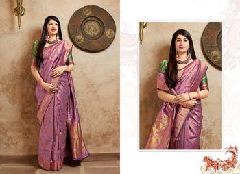 Lavender woven banarasi silk saree with blouse 3