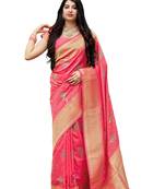 Light pink woven banarasi silk saree with blouse