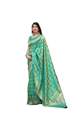 Light green woven banarasi silk saree with blouse 1