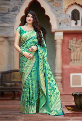 Light green woven banarasi silk saree with blouse 2