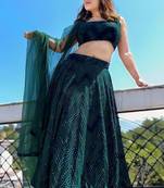 Bottle green 3mm sequins and Thread embroidered Georgette fabric lehenga choli