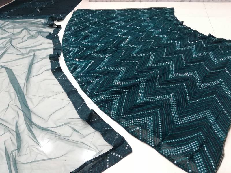 Bottle green 3mm sequins and Thread embroidered Georgette fabric lehenga choli