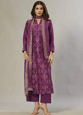 purple embroidered jacquard zari_work long-kurtis 1