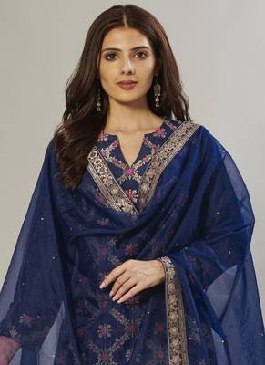 navy-blue embroidered jacquard zari_work long-kurtis 2