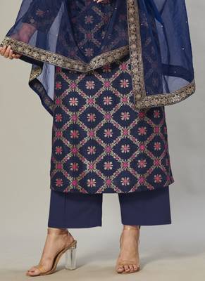 navy-blue embroidered jacquard zari_work long-kurtis 3