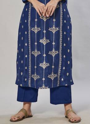 navy-blue embroidered jacquard zari_work long-kurtis 3