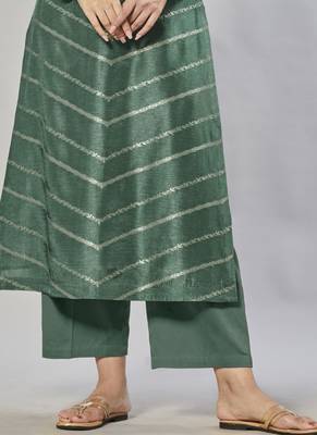 green embroidered jacquard zari_work long-kurtis 3