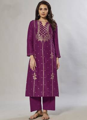 purple embroidered jacquard zari_work long-kurtis 1