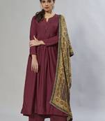 maroon embroidered muslin zari_work long-kurtis