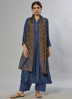 blue embroidered muslin zari_work long-kurtis 1