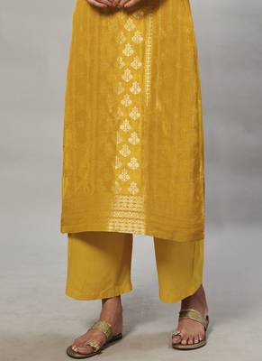 yellow embroidered jacquard zari_work long-kurtis 3