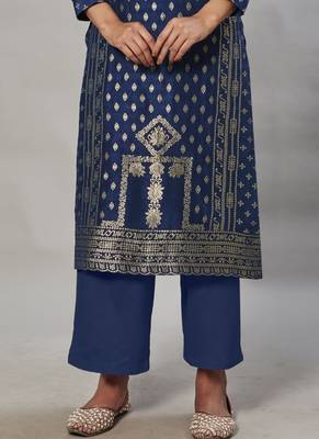 navy-blue embroidered jacquard zari_work long-kurtis 3