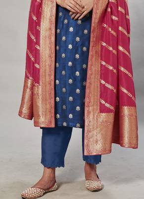 blue embroidered jacquard zari_work long-kurtis 3