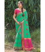 Sangam Prints Women'S Cotton Handloom Woven Work Saree With Blouse Piece Sgshs-1003,Rama  