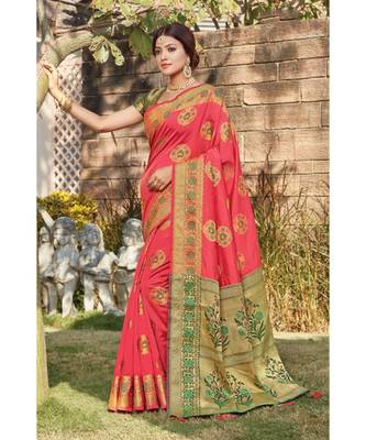 Sangam Prints Women's Silk Sirki Work Saree with Blouse Piece (SGMNJ-1005,Pink) 1
