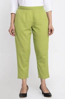 Indibelle Green plain cotton trousers