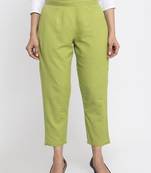 Green plain cotton trousers
