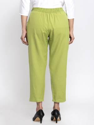Green plain cotton trousers 2