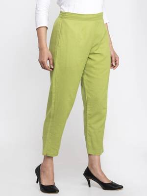 Green plain cotton trousers 3